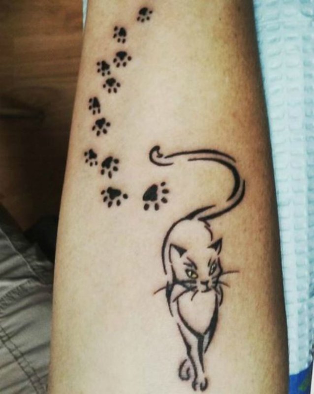 Тату кошка на пояснице