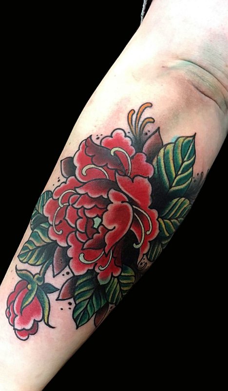 Пион Traditional Tattoo