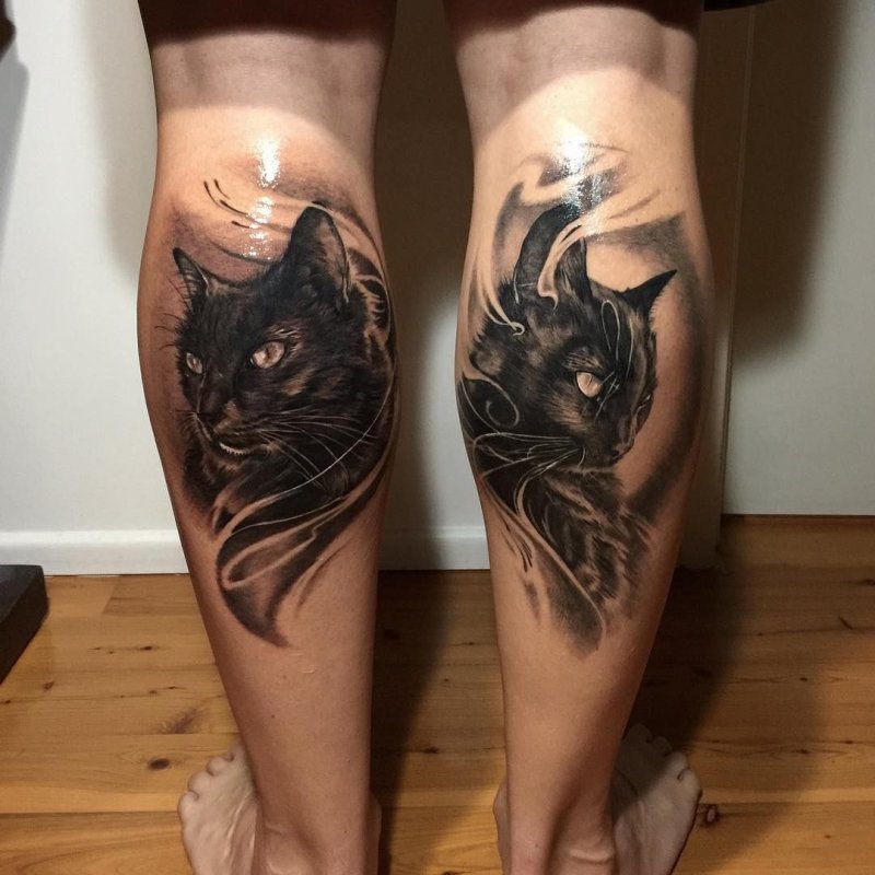 Парные крутые тату коты