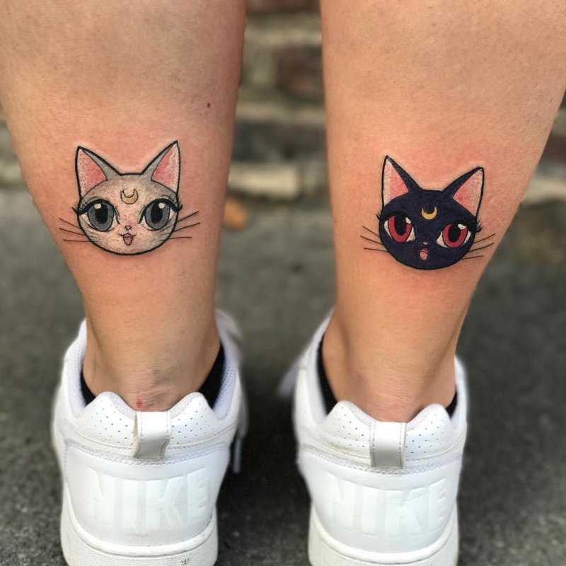 Парные тату кот и кошка