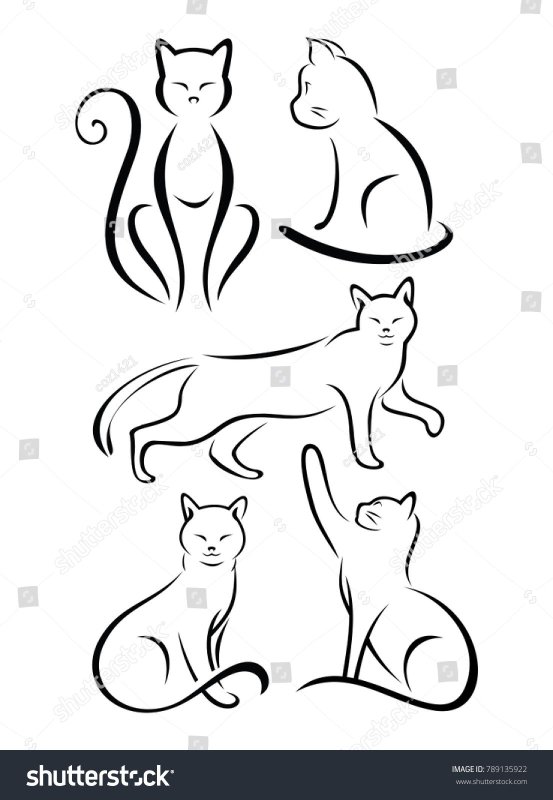 Силуэты кошек линиями