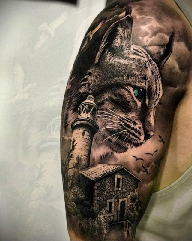 Тату черная кошка