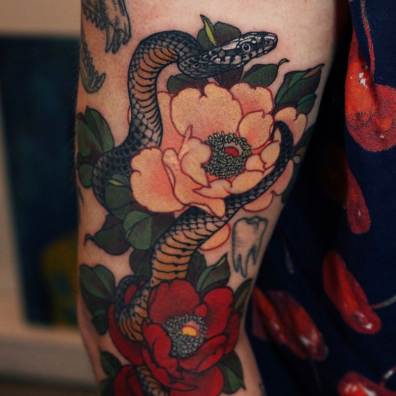 Snake Tattoo and fleur