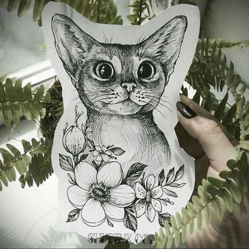 Кот тату эскиз