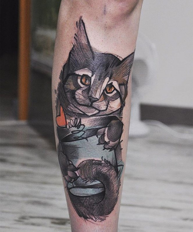 Тату черная кошка