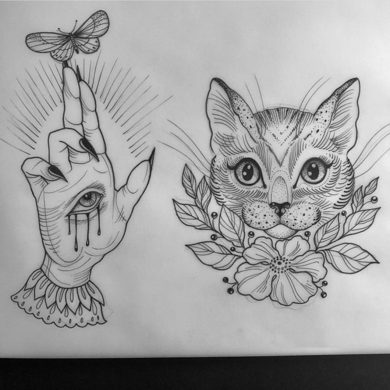 Тату кота на руке мужские