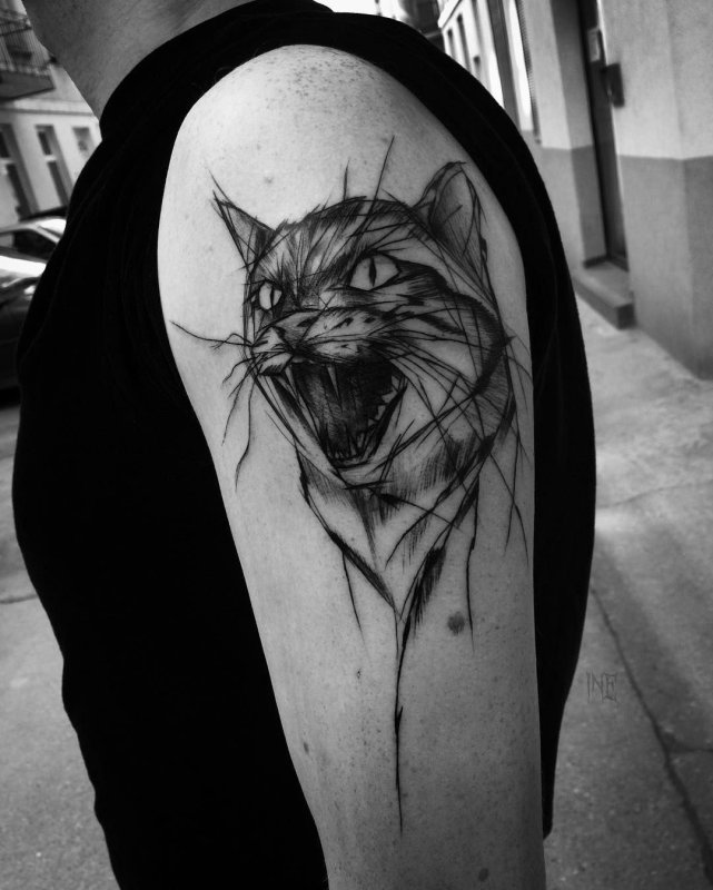 Кот тату эскиз