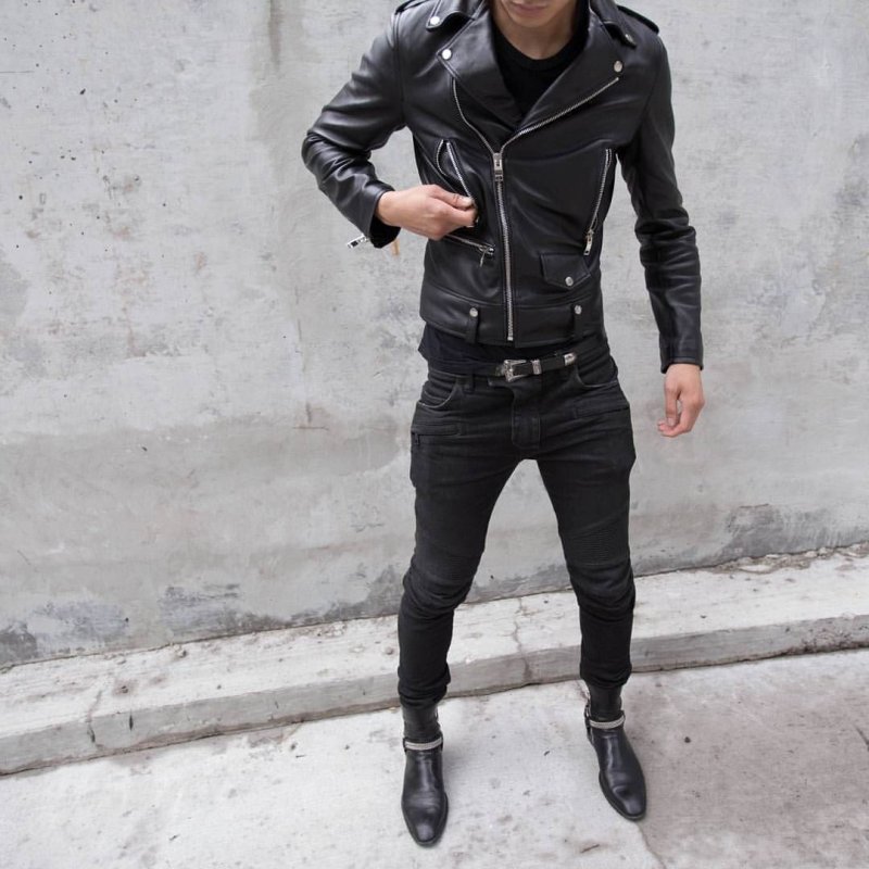 Leather Bomber Jacket Street Style men