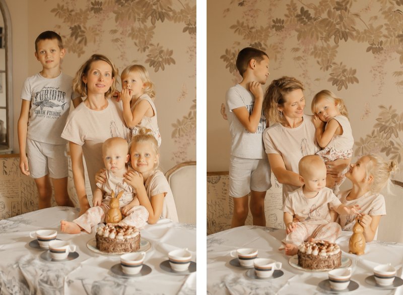 Уютная семейная фотосессия много детей