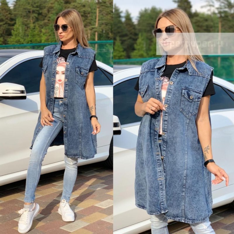 Длинный джинсовый жилет