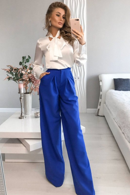 Street Style синие брюки палаццо
