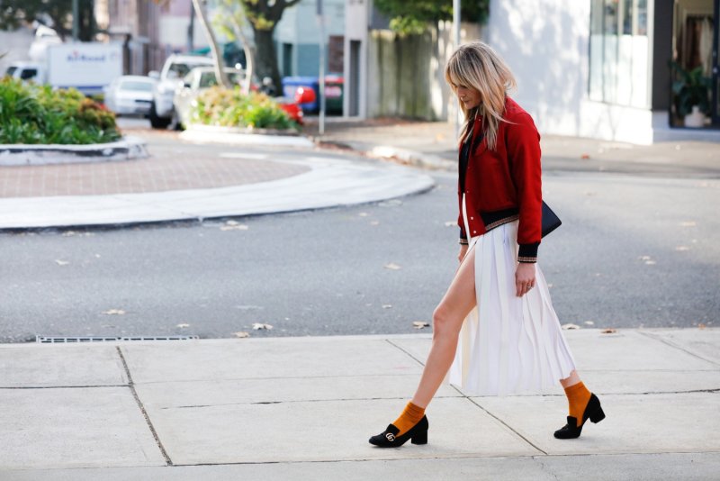 Красные лоферы Gucci Street Style