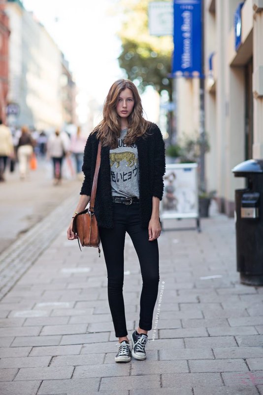 Конверсы высокие черные Street Style