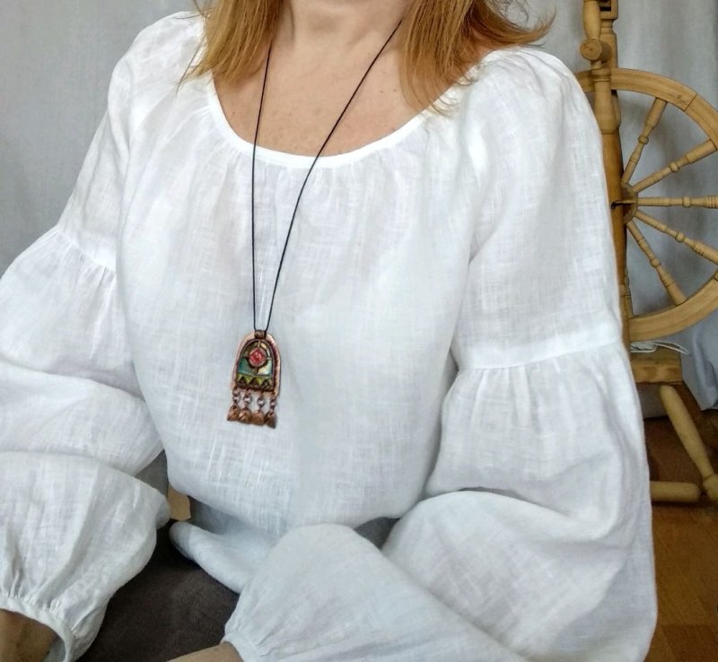 Льняное платье крестьянка