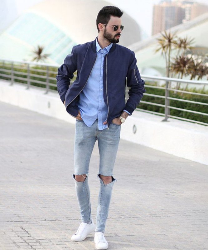 Blue Suede Bomber Jacket