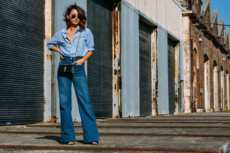 Street Style синие брюки палаццо