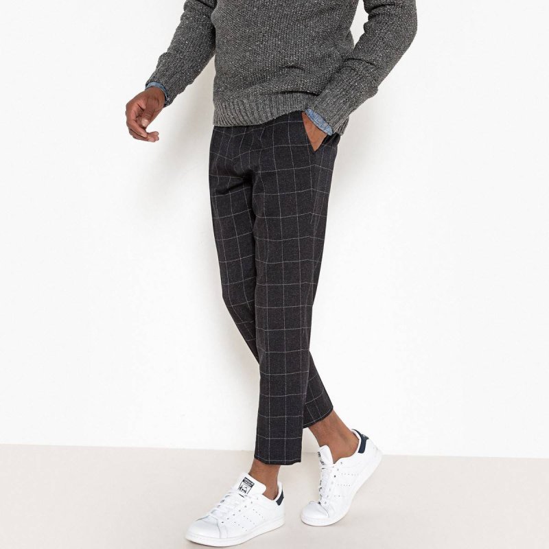 2018 Мужские хлопковые клетчатые брюки Slim Fit