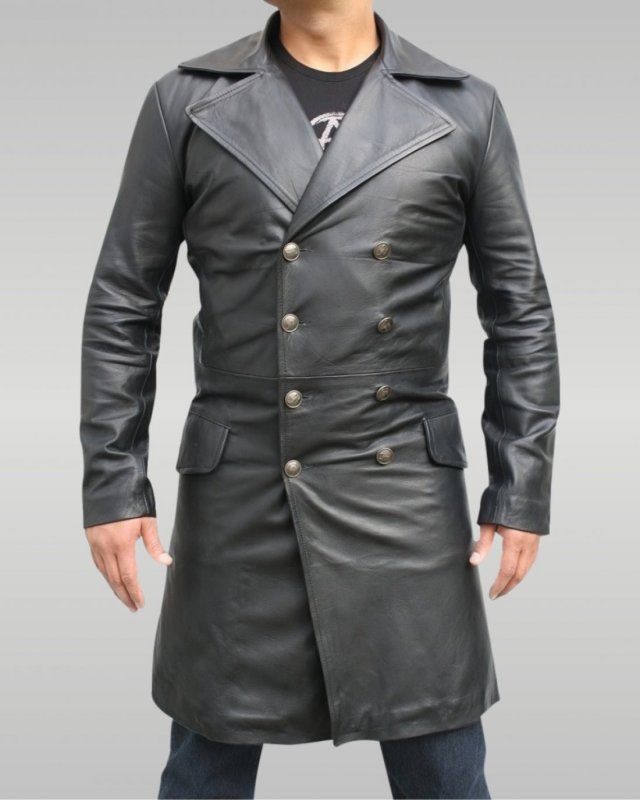 Trench Coat черный плащ кожаный