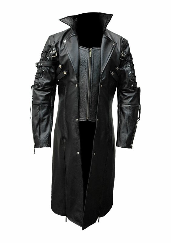 Trench Coat черный плащ кожаный