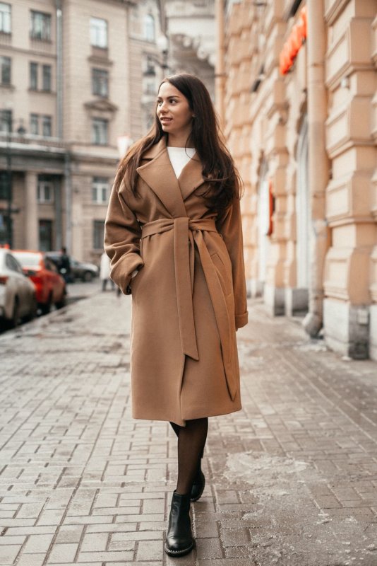 Песочное пальто зимнее кэмел