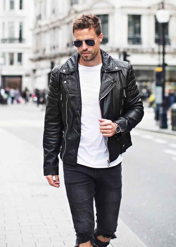 Leather Bomber Jacket Street Style men