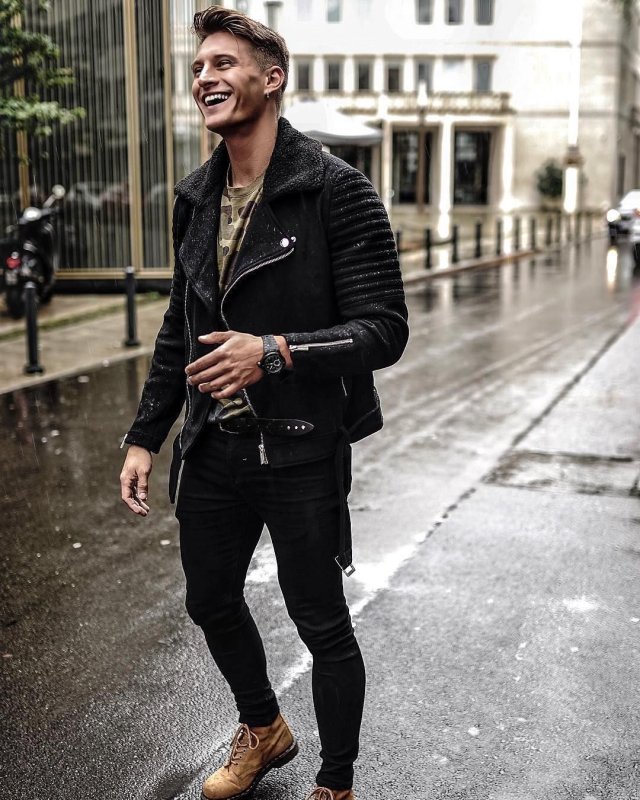 Leather Bomber Jacket Street Style men