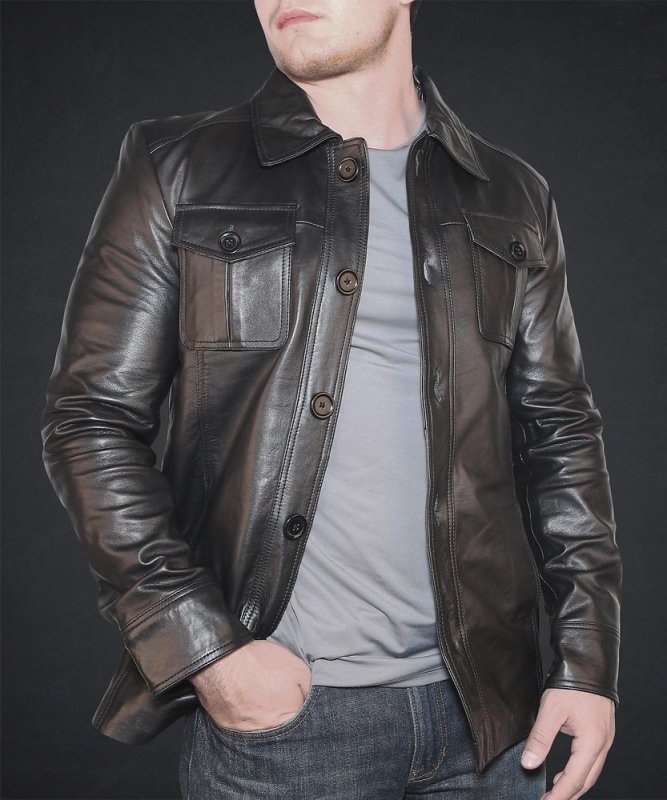 New men Genuine Lambskin Leather Jacket Black Slim Fit Biker Motorcycle Jacket