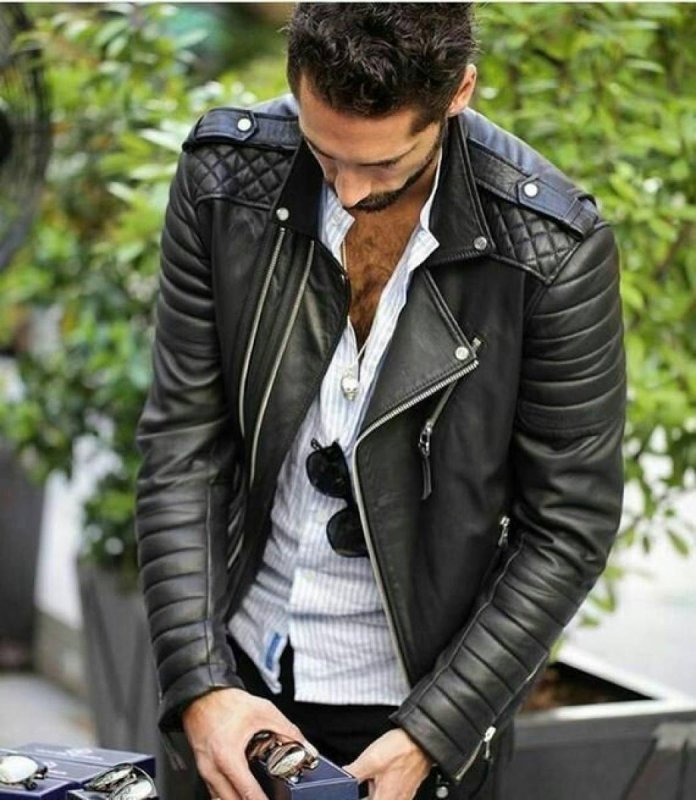 New men Genuine Lambskin Leather Jacket Black Slim Fit Biker Motorcycle Jacket