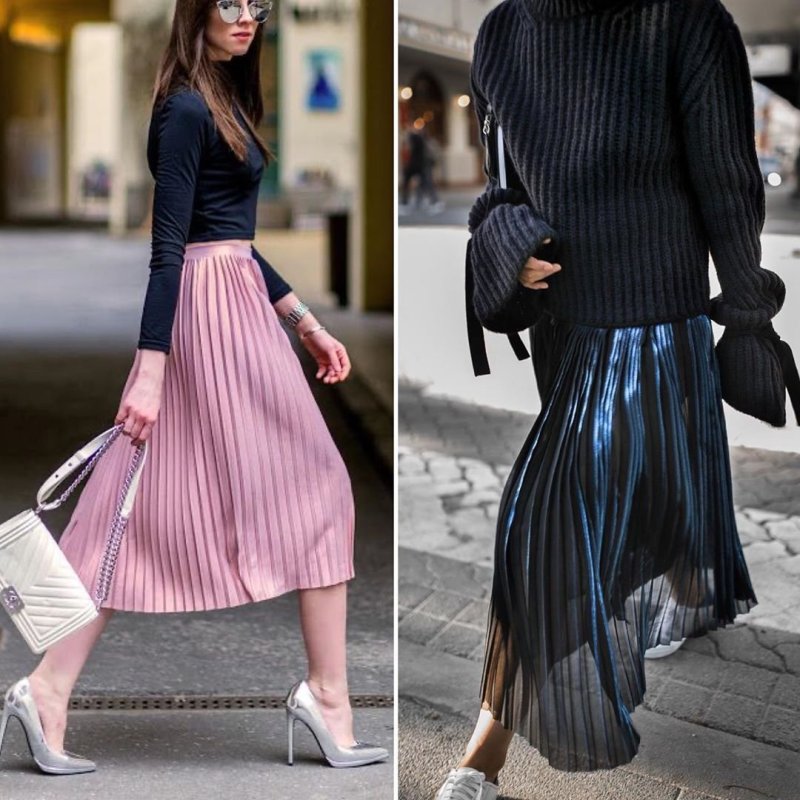 Look зеленая юбка плиссе