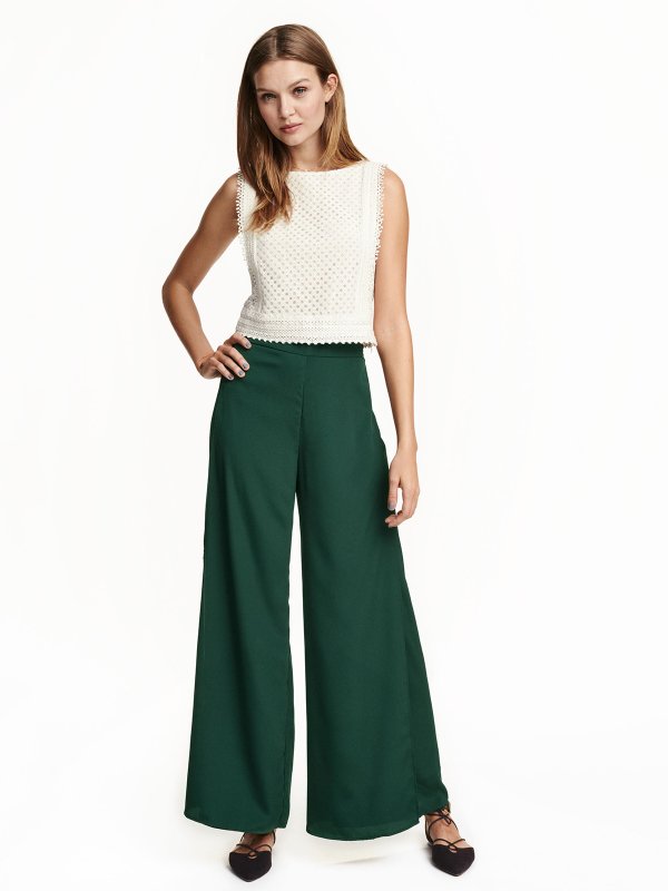 Палаццо брюки Zara темно зеленые