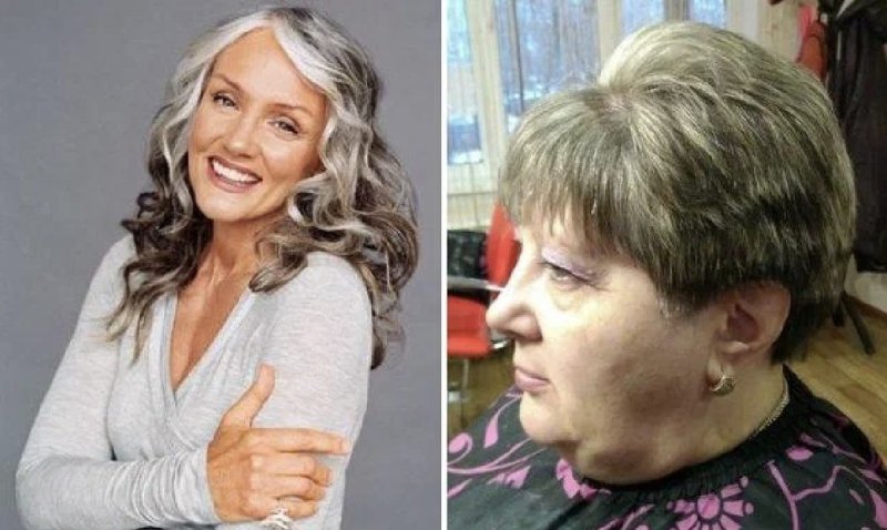 Окрашивание седины до и после